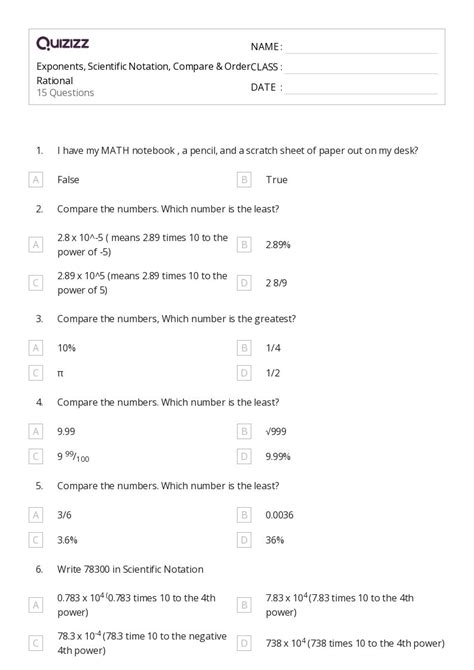 Scientific Notation Worksheets For Th Year On Quizizz Free