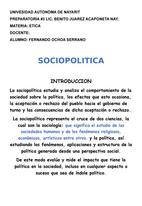 Sociopolitica es un resumen pequeño de que es la sociopolítica es mas