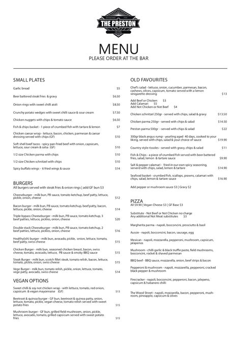 Preston Menu August 2019 Preston Hotel
