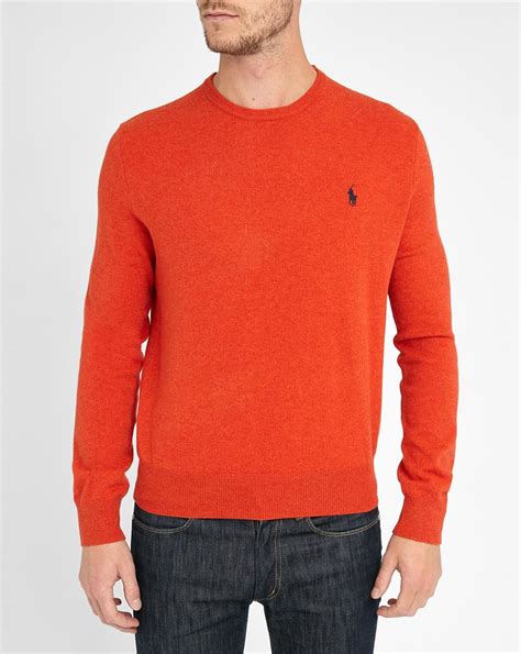 Polo Ralph Lauren Orange Lambswool Round Neck Sweater In Orange For Men