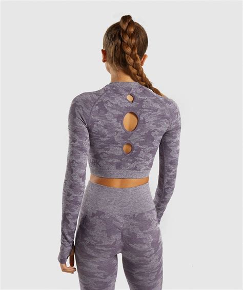 Gymshark Camo Seamless Long Sleeve Crop Top Lavender Grey In 2021