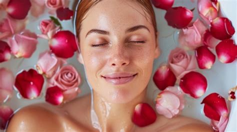 Premium Photo Woman In A Spa Jacuzzi With Petal Roses Bath