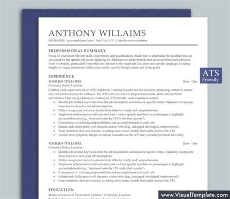 Ats Friendly Resume Template For Ms Word Modern Cv Template Minimalist And Simple Resume