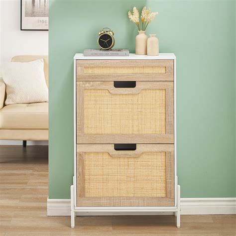 Buy IDEALHOUSE Natural Rattan 2 Flip Door With 1 Drawer Shoe Cabinet