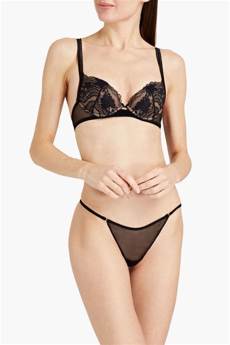 La Perla Picot Trimmed Stretch Tulle Low Rise Thong Sale Up To