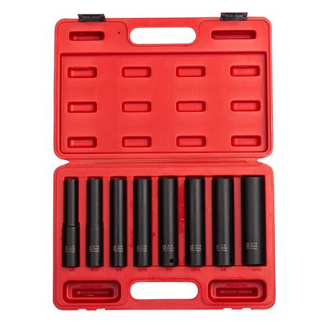 Sunex 2848 12 Inch Drive Impact Socket Set Extra Long Deep 8 Piece Sae 12 1516 Cr Mo