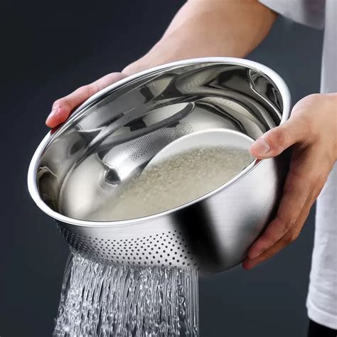 Stainless Steel Wash Rice Sieve Bowl Filter Basket Fruit Vegetables