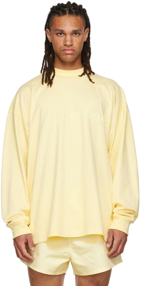 Fear Of God ESSENTIALS Yellow Flocked Long Sleeve T Shirt Fear Of God