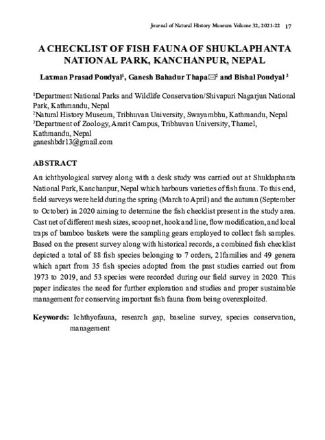 (PDF) A checklist of fish fauna of Shuklaphanta National Park ...