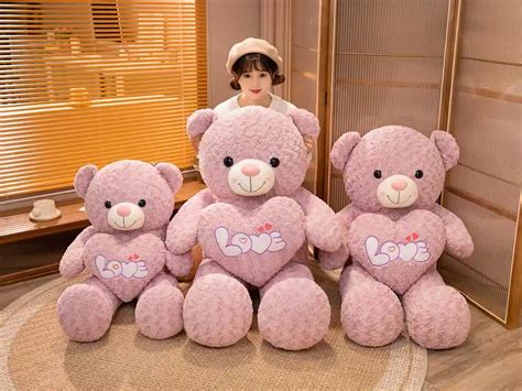 Giant Teddy Bear With Heart Shaped Stuffed Animal Dolls Plush Pillow