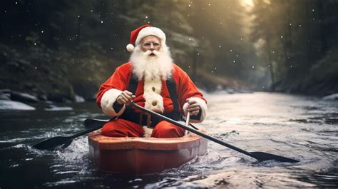 Premium Ai Image Santa Claus Rafting On The River