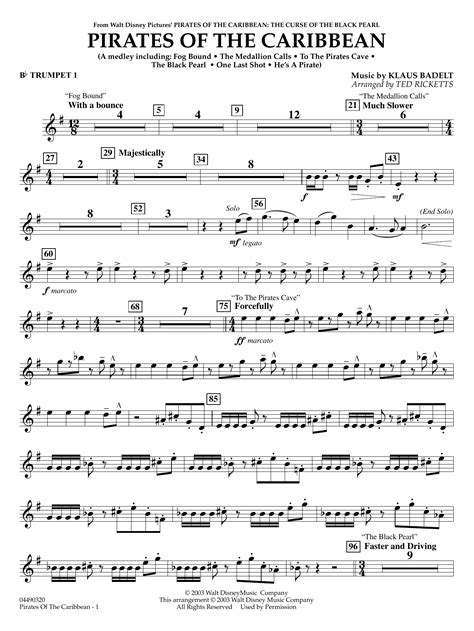 Pirates Of The Caribbean Arr Ted Ricketts Bb Trumpet Par Klaus