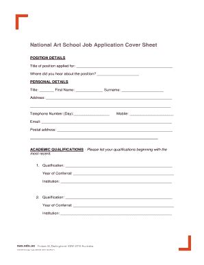 Fillable Online Nas Edu National Art School Job Application Cover Sheet