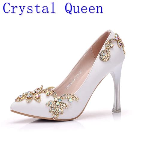 Crystal Queen Invisible Platform Pointed Toe Pumps Rhinestone Heels Women Thin High Heels