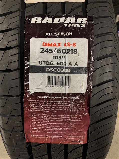 1 New 245 60 18 Radar Dimax As 8 All Season Tire Ebay