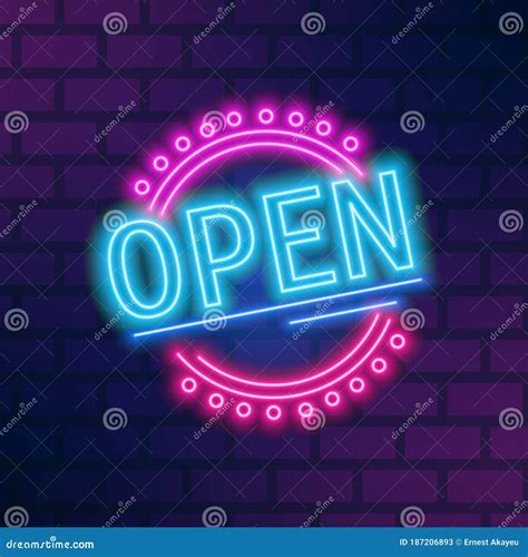 Colorful Neon Signboard Open Vector Flat Illustration Bright Glowing