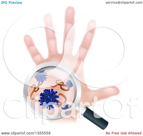 Clipart Of A Caucasian Antibacterial Hand With Germs And Viruses