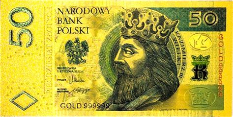 50 Złotych KAZIMIERZ III WIELKI Piękny Kolekcjonerski Pozłacany Banknot