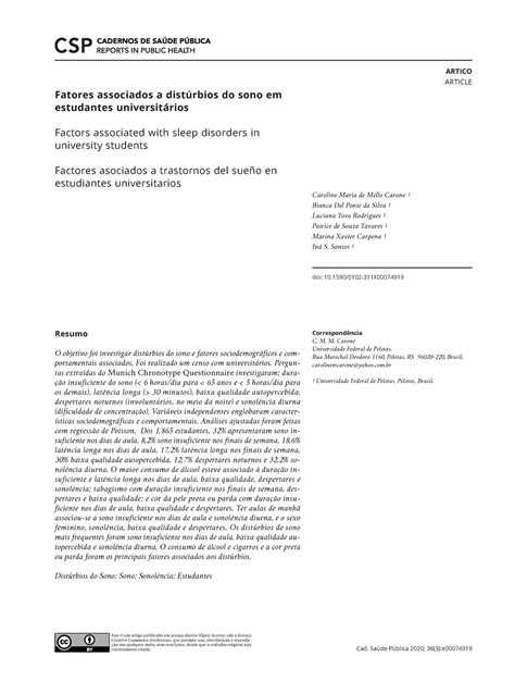 Fatores Associados A Dist Rbios Do Sono Em Estudantes Universit Rios