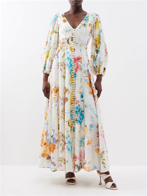 Buy Zimmermann Halcyon Floral Print Linen Maxi Dress White At 70 Off