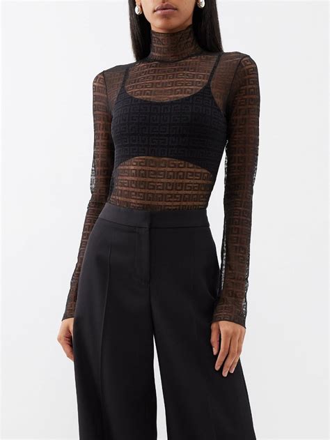 Givenchy 4g High Neck Lace Bodysuit In Black Endource