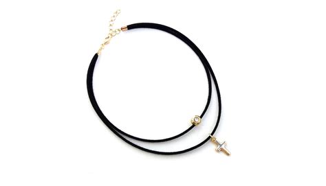 Colar gargantilha choker cruz couro camurça preto Elo7