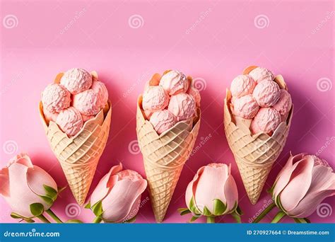 Set Of Ice Cream Cones Stock Illustration Illustration Of Pink