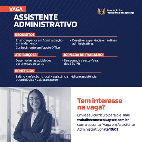 OPORTUNIDADE VAGA ABERTA PARA ASSISTENTE ADMINISTRATIVO APS