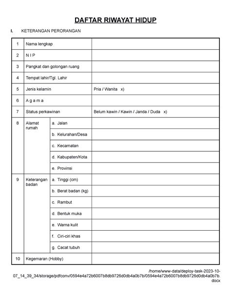Format Daftar Riwayat Hidup Bkn Daftar Riwayat Hidup I Keterangan