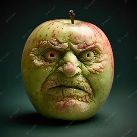 Premium Photo A Green Apple With The Face Of An Angry Character