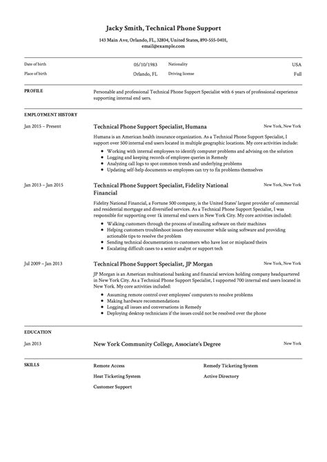 Technical Phone Support Resume Template Resume Examples Resume