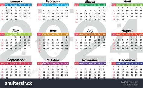 Calendar 2024 Yearly Week Starts On Stock Vector (Royalty Free ...