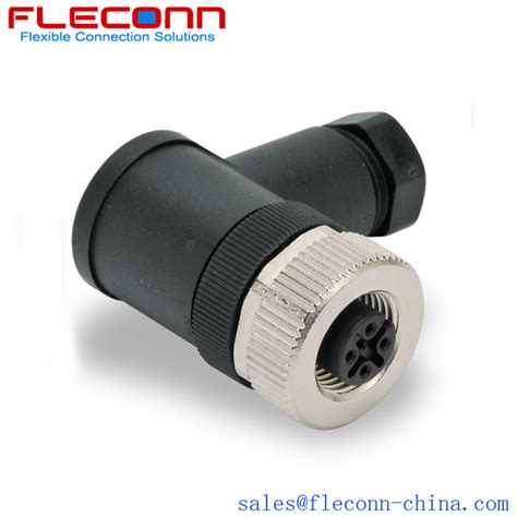 M12 Right Angle Connector, Female, 5 Pin