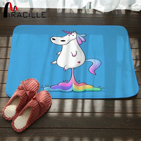 Miracille Funny Farting Rainbow Fat Unicorn Floor Mat Cartoon Entrance