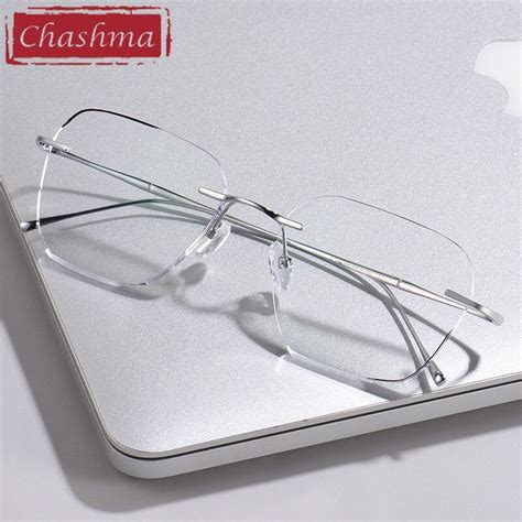 Chashma Ottica Unisex Rimless Square Oval Titanium Eyeglasses 632