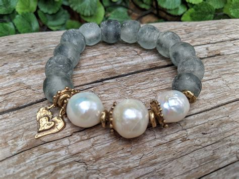 Large Pearl Bracelet Edison Pearl Bracelet Sea Glass Bracelet Chunky