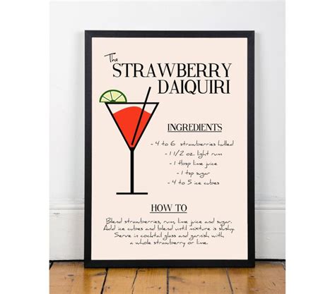 Strawberry Daiquiri Print, Printable wall art decor poster, kitchen art ...