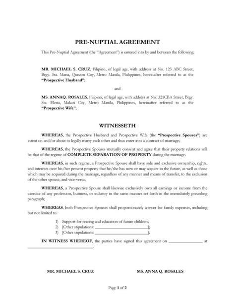 30 Simple Prenuptial Agreement Templates [prenup Examples]