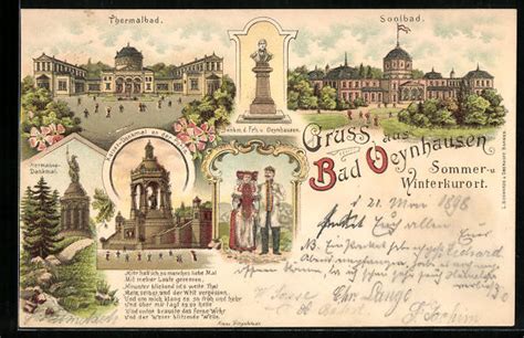 Lithographie Bad Oeynhausen Soolbad Thermalbad Hermanns Denkmal