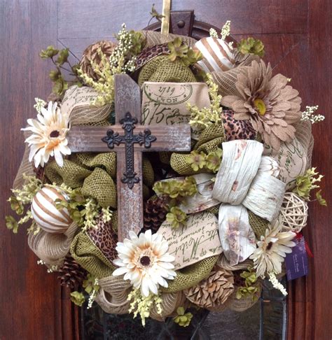 Rugged Cross Burlap And Mesh Wreath By Hertaswreaths On Etsy