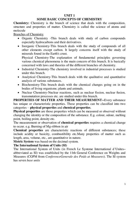 11 Chemistry Notes Ch01 Some Basic Concepts Of Chemistry UNIT 1 SOME