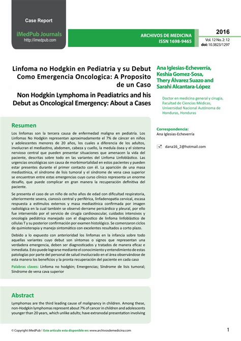 Pdf Linfoma No Hodgkin En Pediatria Y Su Debut Como El