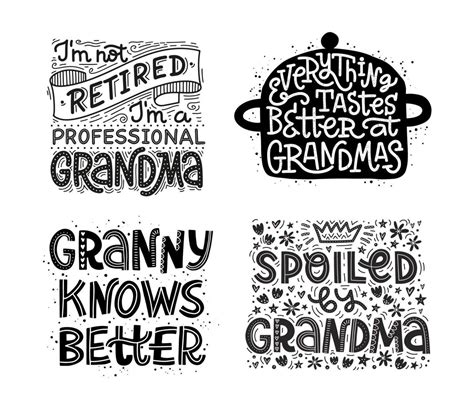 Set Of Creative Vector Illustrations With Granny Quotes Hand Drawn