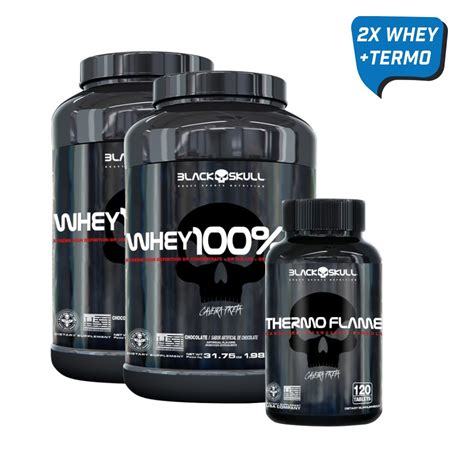 Kit Black Skull Emagrecedor 2x Whey Hd 900g Thermoflame 120caps