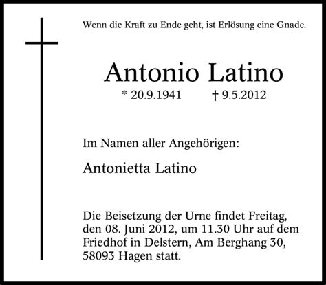 Traueranzeigen Von Antonio Latino Trauer In Nrw De