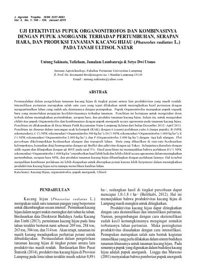 Uji Efektivitas Pupuk Organonitrofos Dan Kombinasinya Dengan Pupuk