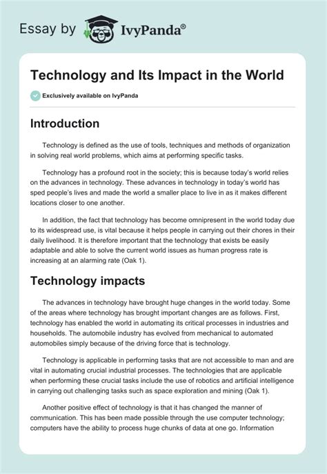 Technology And Its Impact In The World 624 Words Essay Example