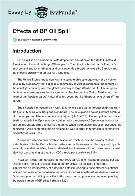 Effects of BP Oil Spill - 1845 Words | Research Paper Example