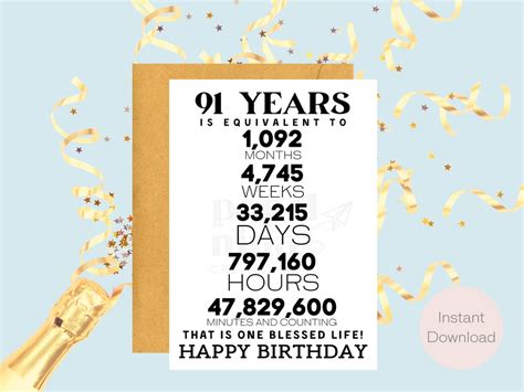 91st Birthday Card Instant Download Last Minute T Digital Card E Card Greeting Card Etsy