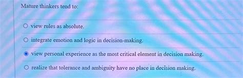 Solved Mature Thinkers Tend To View Rules As Chegg